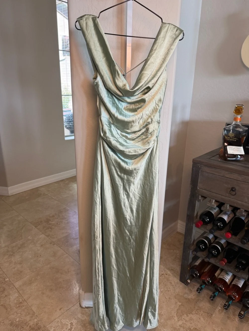 Selfie Leslie Chills Cowl Neck Satin Maxi Dress Sage Size Small - Picture 6 of 8